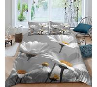 P5V6M1Q9 3D Printed White Daisy Flower Duvet Cover Microfiber Soft Breathable Yellow Bloom Bedding Set with 2 Pillowcases for Bedroom Home Decor Single（135x200cm）