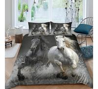P5V6M1Q9 3D Printed White Horse Duvet Cover Microfiber Soft Breathable Wild Stallion Bedding Set with 2 Pillowcases for Bedroom Decoration Single（135x200cm）