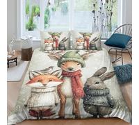 P5V6M1Q9 3D Printed Woodland Animal Duvet Cover Microfiber Soft Breathable Forest Friends Bedding Set with 2 Pillowcases for Bedroom Decor Single（135x200cm）
