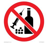 P908 Prohibition: No alcohol or drugs Sign - 150x150mm - S15