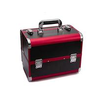 P9IDEDFH Makeup Professional Adjustable - 4 Trays Cosmetic Cases Makeup Storage Box with Lock and Compartments,32x21x26cm,2, red