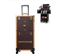 P9IDEDFH Trolley Cosmetic Case Retro Stylist Brake Wheel Telescopic Handle With Hair Dryer Bracket High Capacity Travel Portable Scissors Kit, 39X25.5X82cm,Black, brown