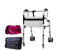P9IDEDFH Walking Aid Medical Instruments Lightweight Folding Disabled Rehabilitation Wheeled Seat 6 Rounds of Height Adjustable Adult Elderly Disabled (with Storage Bag + Seat Cover)