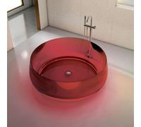 PA-DABAOO 1.4M Round Freestanding Bathtub,Ergonomic Stand Alone Stone Resin Tub,Transparent Deep Soaking Bathtub,with Overflow and Pop Up Drain,Double Bathtubs,Red