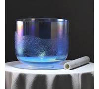 PA-DABAOO 7 Inch E Note Alchemy Chakra Sound Bowl, Blue Clear Crystal Singing Bowl, Meditation Sound Bowl with Stick And Washer for Mindfulness Yoga