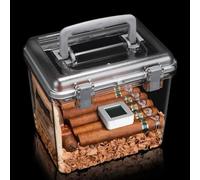 PA-DABAOO Acrylic Cigar Humidor Box/Case with Hygrometer,Includes Cedar Wood Chips & Moisturizing Tablets,Transparent Sealed Cigar Humidor,Desktop Cigars Case Box,White L