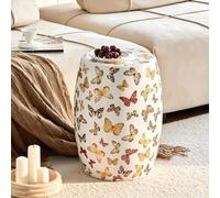 PA-DABAOO Ceramic Garden Stool,Butterfly Round Shoe Changing Stools,Decorative Indoor And Outdoor Garden Stool,Oriental Artistry Ottoman, Accent Seat, End Table,White
