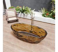 PA-DABAOO Corrugated Freestanding Bathtub,Luxury Handcrafted Stone Resin Soaking Tub with Overflow and Pop-Up Drain,Modern Stand Alone Tubs,44Cm Deep Bathing Experience,Yellow