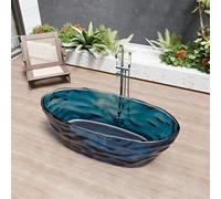PA-DABAOO Corrugated Freestanding Bathtub,Luxury Handcrafted Stone Resin Soaking Tub with Overflow and Pop-Up Drain,Modern Stand Alone Tubs,44Cm Deep Bathing Experience,Blue