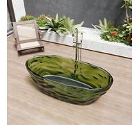 PA-DABAOO Corrugated Freestanding Bathtub,Luxury Handcrafted Stone Resin Soaking Tub with Overflow and Pop-Up Drain,Modern Stand Alone Tubs,44Cm Deep Bathing Experience,Green