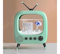 PA-DABAOO Fish Tank Mini Aquarium,Realistic TV Styling,Small Betta Fish Tank Starter Kit,Desktop Fish Bowl for Desk Display with Lights,Helping Cats Fight Depression,Green C