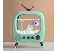 PA-DABAOO Fish Tank Mini Aquarium,Realistic TV Styling,Small Betta Fish Tank Starter Kit,Desktop Fish Bowl for Desk Display with Lights,Helping Cats Fight Depression,Green B