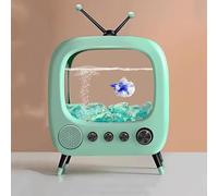 PA-DABAOO Fish Tank Mini Aquarium,Realistic TV Styling,Small Betta Fish Tank Starter Kit,Desktop Fish Bowl for Desk Display with Lights,Helping Cats Fight Depression,Green A