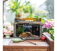 PA-DABAOO Fountain Fish Tank,with Water Pump & LED Light & Filter,Desktop Mini Fish Bowl,Indoor & Outdoor Mini Pond Waterfall,Fish Tank Aquarium,Office Water Feature,B