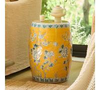 PA-DABAOO Hand-Painted Flower Ceramic Drum Stool,Modern Glazed Decorative Drum Garden Stools,Chinoiserie Porcelain Side Table, Plant Stand & Extra Seating,Handmade Garden Furniture