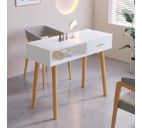 PA-DABAOO Japanese Style Simple Nail Table,Wood Nail Desk for Nail Tech,Manicure Station for Salon/Home, with Drawer & Storage Shelf,Nail Beauty Workstation,Salon Decor,White