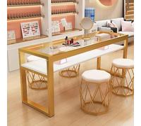 PA-DABAOO Manicure Table for Nail Tech with Glass Top,Nail Table Station with Open Shelf, Double Nail Table with Storage, Beauty Salon Workstation Decor,Reinforced Metal Frame,B