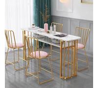 PA-DABAOO Marbling Texture Manicure Table,Professional Manicura Work Station, Nail Desk with Storage Open Shelf, Multipurpose Spa Beauty Salon Station,Sturdy Metal Frame,B