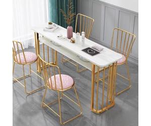 PA-DABAOO Marbling Texture Manicure Table,Professional Manicura Work Station, Nail Desk with Storage Open Shelf, Multipurpose Spa Beauty Salon Station,Sturdy Metal Frame,A