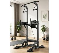 PA-DABAOO Multi-Function Power Tower,Strength Training Fitness Equipment with Resistance Rope,Pull Up Bar Stand Dip Bar Station with Adjustable Height,Heavy-Duty Fitness Equipment,Black