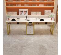 PA-DABAOO Nail Table for Multi-Person,Marbling Texture Nail Desk with 3 Drawers, Steel Frame Utility Nail Tech Desk,Double-Layer Storage Design,Salon Furniture,220CM