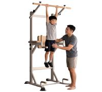 PA-DABAOO Pull Up Dip Station with Wooden Grip,Calisthenics Equipment Station for Home Gym,Multi-Function Adjustable Height Strength Training Workout Equipment,with Push-Up Support,White