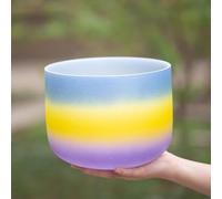 PA-DABAOO Rainbow Crystal Singing Bowl, 8 Inch Frosted Quartz Crystal Singing Bowl, Solar Plexus Singing Bowl for Yoga Sound Energy Vibration,A note