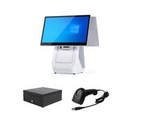 PA-DABAOO Retail and Restaurant POS Terminal Machine for Small Business,Dual-Screen All-in-One Professional Cash Register,Touch Screen,Built-in Printer, Cash Drawer, and Scanner,White