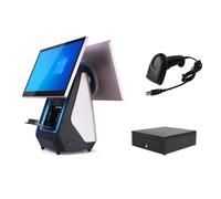 PA-DABAOO Retail and Restaurant POS Terminal Machine for Small Business,Dual-Screen All-in-One Professional Cash Register,Touch Screen,Built-in Printer, Cash Drawer, and Scanner,Black