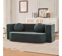 PA-DABAOO Retro Sectional Sleeper Sofa,2 Seat Floor Folding Mattress Couch with High-Density Foam,Boneless Sofa Bed with Removable Cover,Fold Out Comfy Lounge,Saving Spaces,Green