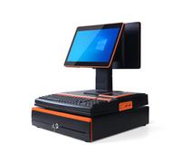 PA-DABAOO Smart Cash Register POS System with Dual Screen,All-in-One Cash Register Built-in Receipt Printer,15.6 Inch Touch Screen POS Systems,Keyboard & Drawer,Orange