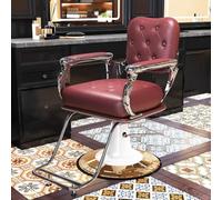 PA-DABAOO Vintage Barber Salon Chair, Heavy Duty Mens Barber Chair,Hydraulic Recline Chair Rounded Base,with 360 Swivel & Ergonomic Design,Beauty Salon Equipment,Red