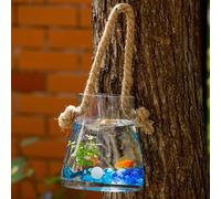 PA-DABAOO Wall Hanging Fish Bowl,Fish Tank Aquarium Home Decor,Clear Glass Betta Tank,Hydroponic Plant Flower Pot,Handmade,with Random Decorative Glass Beads