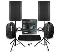 PA System for Live Bands with Vonyx VSA150S 15" Active/Passive Bluetooth Speakers, Studiomaster CLUB XS10+ Mixer, Stands and Bags - Complete Band PA Sound Kit