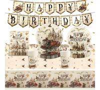 Pa Wizard Birthday Party Tableware Set, Magical Birthday Decoration for Girls Boys Party Suppies Happy Birthday Banner Tablecloth Party Plates Cups and Napkins Kids Aldult Outdoor Decor