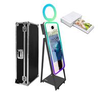 PAAFNN Magic Mirror Photo Booth with Flight Case Portable Touch Screen Selfie Photobooth Machine with Ring Light,RGB LED Frame for Events Rental Weddings Parties (Black+Style A, Machine+Mini Printer)