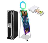 PAAFNN Magic Mirror Photo Booth with Flight Case Portable Touch Screen Selfie Photobooth Machine with Ring Light,RGB LED Frame for Events Rental Weddings Parties (White+Style A, Machine+Mini Printer)
