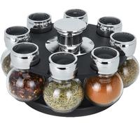 PAAJEE Rotating Spice Rack with 8 Glass Jars Premium Spice Organizer with Glass Jars & Double Pouring Spout - Kitchen Countertop Spice Holder with Easy Access & Sleek Design
