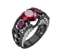 Paar Ringe Schlicht Edelstein-Geburtsstein-Herz-Verlobungsring, Herzform, Verlobungsring, Hochzeitstag, Schmuckgeschenk für Frauen, erhältlich in den Größen 5 11 Ringelblumen Essenz (C, E)