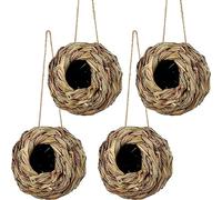 Paaruter 4PCS Hanging Bird Nest House for Outside,Hand Woven Made of Natural Grass Hand Woven Bird Nest 12 X 12cm for Gardens,Balconies,Tree Trunks