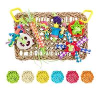 Paaruter Bird Toys Parrot Foraging Wall Toy Rattan Wicker Bite Balls Colorful Seagrass Woven Climbing Chewing Hammock Mat