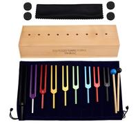 Paaruter Comprehensive Set of 9 Colored Tuning Forks with Hammer for Healing Meditation, Packed in A Wooden Box for Yoga Instructors