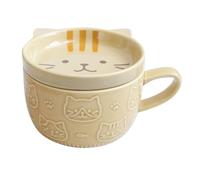 Paaruter Cute Japanese Cartoon Cat Coffee Cup with Lid - Ceramic Breakfast Milk Cup for Couples, Ideal for Home and Office Use B
