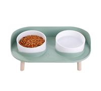 Paaruter Feeder Pet Anti-Knock Double Bowl Feeder Cat Dog Drinking Water Feeder Cervical Protection Pet Supplies Green