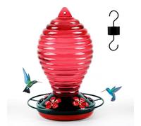 Paaruter Glass Hummingbird Feeder, Red Hummingbird Feeders for Outdoors Hanging, 29 Ounces, Cute Spiral Shape Bottle