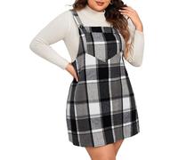 Paaruter Women's Plaid Plus Size Fall Winter Adjustable Straps Casual Sleeveless Pinafore Dresses with Pockets Black 4XL