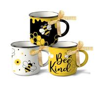 Paayna Bumble Bee Themed Spring Summer Mini Coffee Mug Set of 3, Bee Kind Honey Beehive 5 oz Mini Coffee Cups Tiered Tray Decor, Inspirational Kitchen Coffee Bar Decorations Housewarming Gift