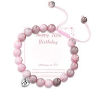 PABBEU 16th 18th 21th 30th 40th 50th 60th 70th Birthday Gifts for Women, Adjustable Pink Zebra Natural Stone Bracelet with Cards, Anxiety Bracelet Birthday Gift for Women Mum Daughter Sister Friend