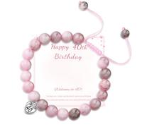 PABBEU 16th 18th 21th 30th 40th 50th 60th 70th Birthday Gifts for Women, Adjustable Pink Zebra Natural Stone Bracelet with Cards, Anxiety Bracelet Birthday Gift for Women Mum Daughter Sister Friend