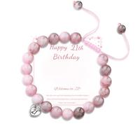 PABBEU 16th 18th 21th 30th 40th 50th 60th 70th Birthday Gifts for Women, Adjustable Pink Zebra Natural Stone Bracelet with Cards, Anxiety Bracelet Birthday Gift for Women Mum Daughter Sister Friend